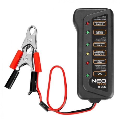 NEO TOOLS 11-986 12V Digitális Akkumulátor Teszter LED kijelzővel - Elemteszter