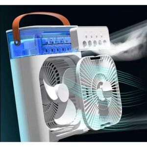 4in1 Tisch-Luftkühler mit Nebel, 1200mAh, 3-Gang-Lüfter, 3-Gang-Nebel, 600ml Wassertank, LED-Licht, Timer, USB-Ladung, Tragbar, Weiß - Luftkühler