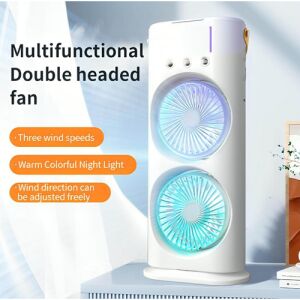 3-in-1-Ventilator, Luftbefeuchter und Luftkühler mit Doppelkopfventilator, warmem, farbenfrohem Nachtlicht und einstellbarer Windrichtung - Luftkühler
