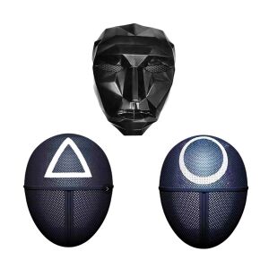 Set mit drei Karnevalsmasken, Squid Game, Dreieck, Kreis, Anführer, Schwarz 125594813 - Kostüme für Erwachsene