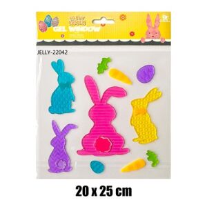 Veselé Veľkonočné Gelové Nálepky na Okná, 20x25 cm, farebné zajačiky, mrkvy, vajíčka, dekorácie na okná - Nálepky na okno