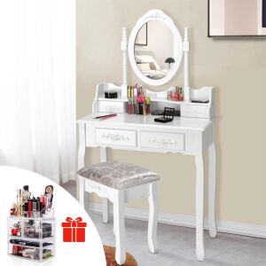 Pepita Vintage 4-Drawer Combing Table with Chair + Gift Make-up/Cosmetic Organizer
