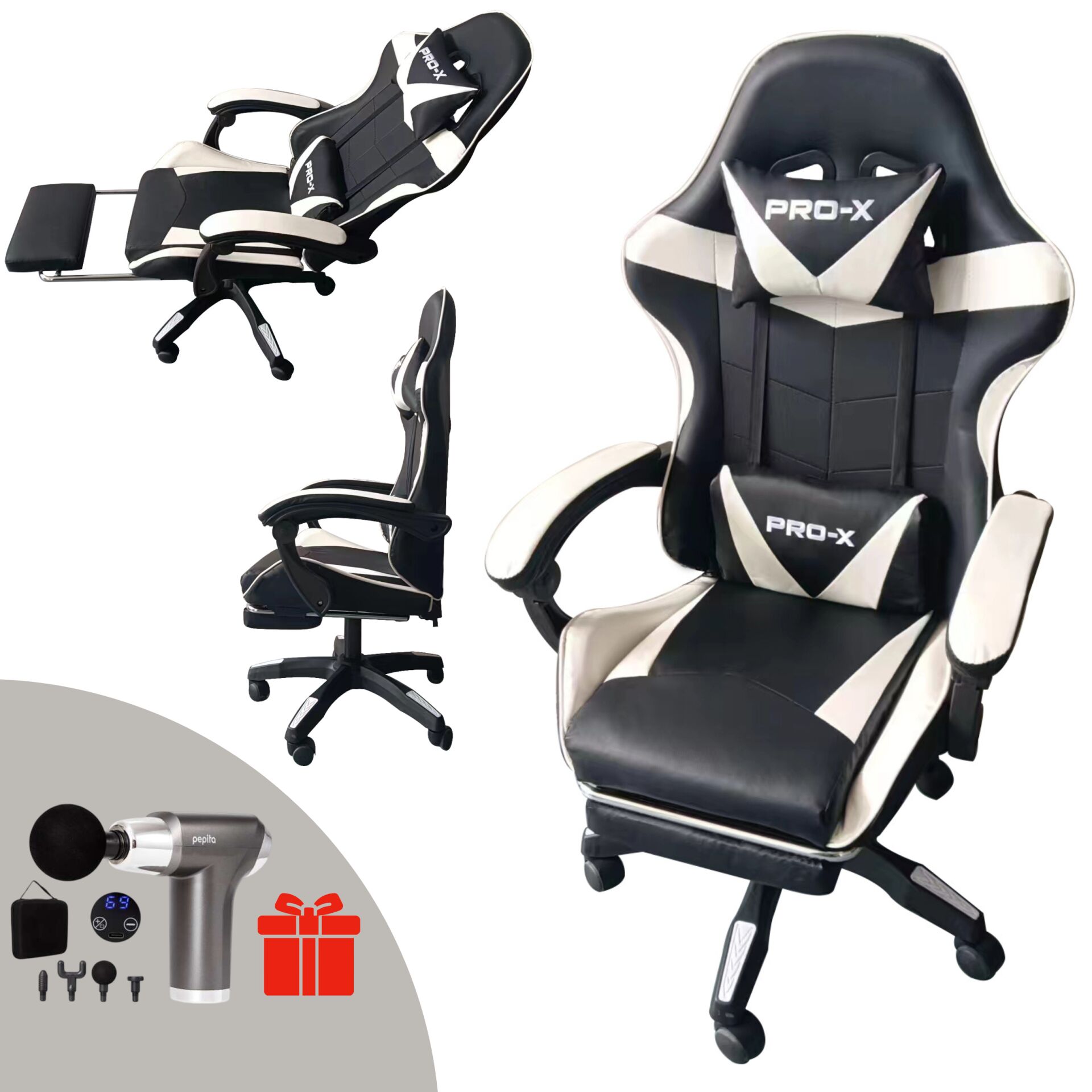 PRO-X COMFORT Gamer szék masszírozó funkcióval és lábtartóval + A...