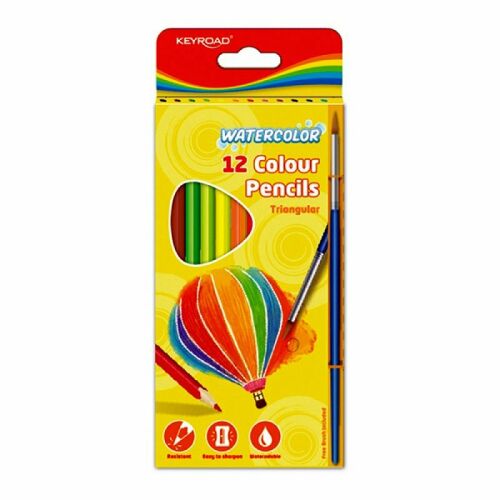 Colour pencil set watercolour with triangular brush keyroad aqua fun 12 colours