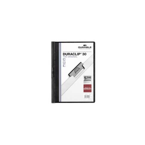 Durable Duraclip 30 A4 crni fascikl s kopčom, kapacitet 30 listova, original, proizvedeno u Njemačkoj
