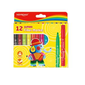 Keyroad Jumbo Fiber Marker 12 pack, assorted colors, washable, broad tip, ideal for kids - Keyroad
