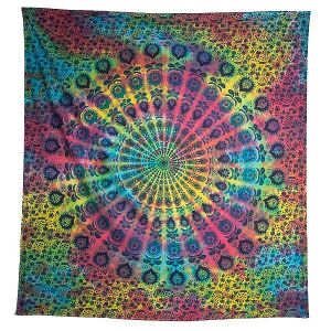 Mandala gemusterte Baumwollbettdecke, Batik, bunt, Boho-Stil - Bettwäsche