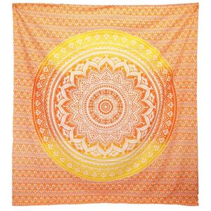 Orange und gelbe Mandala-Wandbehang, Wanddekoration, Wohnkultur - Bettwäsche
