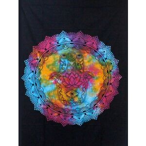 Hamsa Hand Mandala Baumwoll-Wurfdecke Wandteppich, Batik, doppelte Größe - Bettwäsche