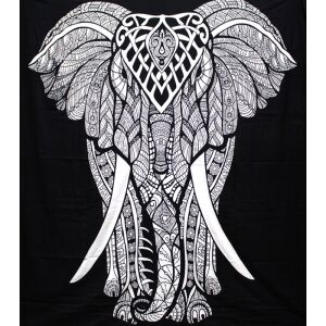 Schwarz-weiß Elefanten-Wandteppich, doppelte Größe, Baumwolle, Wandbehang, Wohnkultur - Bettwäsche