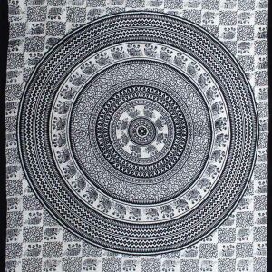 Schwarz-weiß Mandala Wandteppich mit Elefantenmuster - Bettwäsche