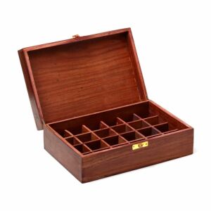 Holz-Aufbewahrungsbox für ätherische Öle mit 24 Fächern, offen, Fächer sichtbar - Ätherisches Öl