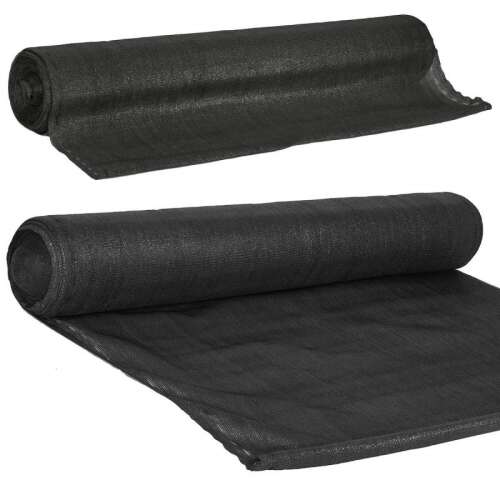 Springos 90% shade net, 1.5m x 50m, black, rolled up, two views