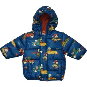Next blaue Steppjacke mit Auto- und Tiermuster für Babyjungen - Next