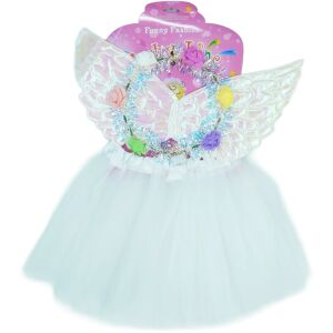 Бял ангелски костюм за момичета, включва тюлена пола, крила и цветна корона - Костюм за деца