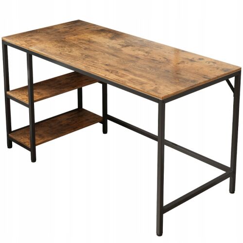 Fodym rustikaler brauner Computertisch mit zwei Regalen, schräge Ansicht