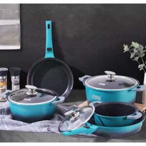 Winning Star 6-teiliges Antihaft-Kochgeschirr-Set, blau und schwarz, mit Glasdeckeln - Koch- & Backgeschirr