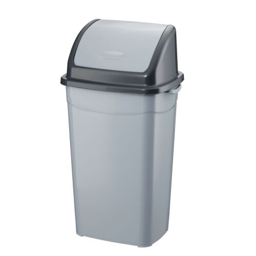 Grauer Kunststoff-Abfalleimer mit Klappdeckel, 70 Liter