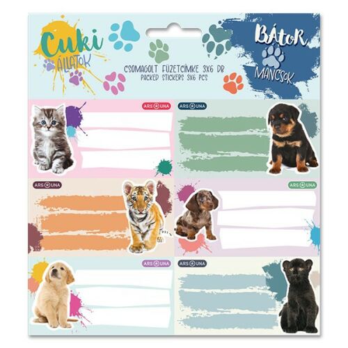 Füzetcímke ARS UNA 18 darabos Cuki állatok