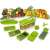 Nice Dicer Plus vegetable slicer set, green and white, with all parts laid out on a white background