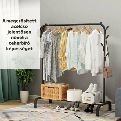 Schwarzer Metall-Kleiderständer mit Regal, geeignet zum Aufbewahren von Kleidung, Schuhen und Accessoires
