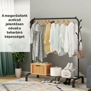Suport de haine din metal negru cu raft, potrivit pentru depozitarea hainelor, pantofilor și accesoriilor - Suport pentru haine
