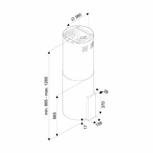 Tornado Tube Island 1200 (40) LED sziget páraelszívó, műszaki rajz a méretekkel - Tornado