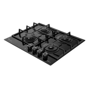Tornado Simphony 60 cm-es fekete gáz főzőlap 4 égővel, integrált gyújtással, öntöttvas rácsokkal, biztonsági szeleppel - Tornado