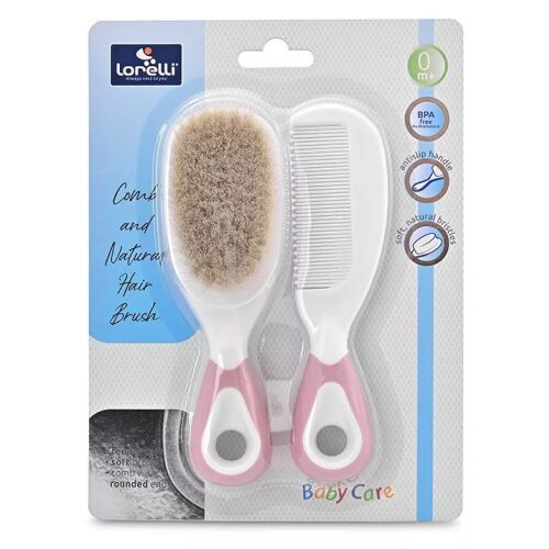 Lorelli Fésű és hajkefe természetes sörtékkel - blush pink