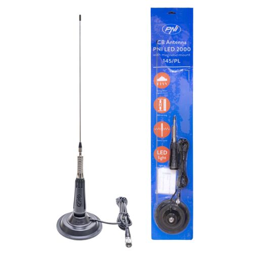 Antena CB PNI LED 2000 90 cm, cu baza magnetica 145mm, 26-28 MHz, 500 Watt, ilumineaza in timpul emisiei 125749463