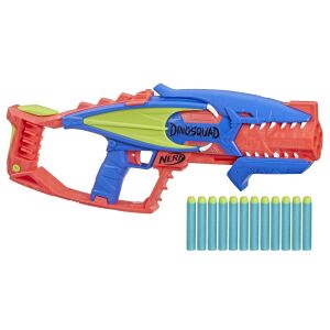 Nerf DinoSquad Terrodak Blaster, blau, rot, grün, gelb, Dinosaurier-Design, 4-Dart-Kapazität, 12 Darts im Lieferumfang enthalten - Hasbro