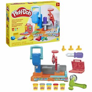 Play-Doh Zestaw Stempli i Piły, zestaw do zabawy w budowanie z warsztatem, narzędziami i masą Play-Doh - Hasbro