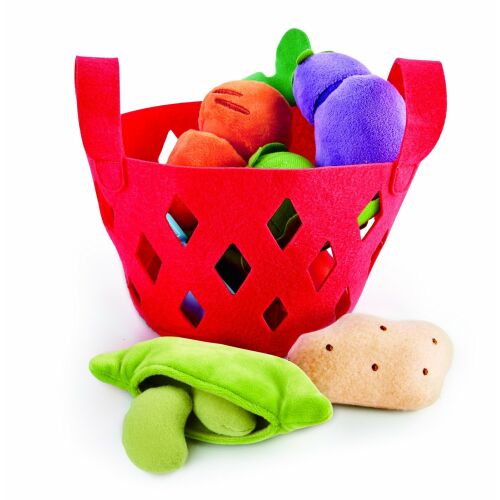 Hape Kisded Zöldségkosár játékkészlet filc zöldségekkel és piros kosárral