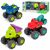 Set de 3 vehicule de construcție dinozaur, include T-Rex, Triceratops și Stegosaurus, fiecare cu părți mobile și acțiune de retragere