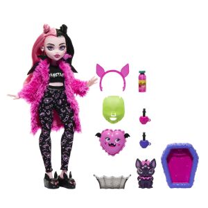 Lalka Monster High Draculaura Creepover Party widok z przodu z akcesoriami - Mattel