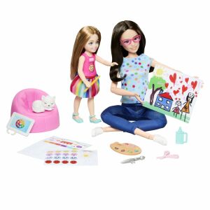 Barbie Lehetsz Bármi Művészetterapeuta baba játékkészlet két babával, művészeti kellékekkel és egy macskával - Mattel