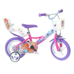 Winx Club Kinderfahrrad mit Stützrädern, 12 Zoll, rosa und lila, mit Puppen-Sitz und Korb - Dino Bikes