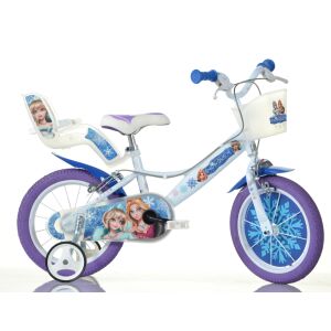 Craiasa Zapezii 14 Zoll Mädchenfahrrad, Frozen Eiskönigin Fahrrad mit Korb und Stützrädern - Dino Bikes Fahrrad für Kinder