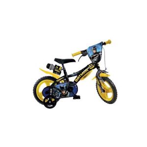 Batman 12 Zoll Kinderfahrrad mit Stützrädern, schwarz-gelber Rahmen mit Batman-Grafik - Dino Bikes