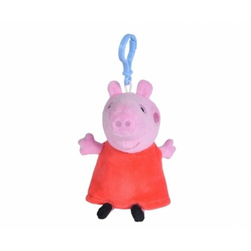 Peppa Pig Plüss Kulcstartó, 10cm, Rózsaszín Disznó Piros Ruhában, Rajzfilmfigura, Gyermek Játék