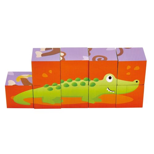 Hape Jungle Animal Block Puzzle, 9-częściowa drewniana układanka przedstawiająca krokodyla