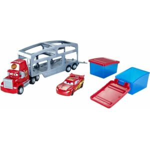 Cars Mack Transportatorul zmieniający kolor ciężarówka z samochodem Lightning McQueen, czerwony i czarny, zabawa w wodzie, zanurz i zanurz - Mattel
