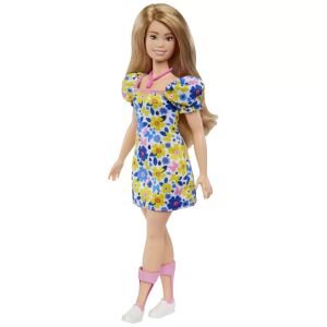 Lalka Barbie Fashionista z zespołem Downa, blond włosy, kwiecista sukienka - Mattel Baba
