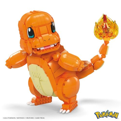 Összeszerelt és álló Mega Construx Pokemon Jumbo Charmander építőjáték