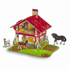 Set de joacă Papo Mini Farm cu animale, un set de joacă detaliat din carton cu un grajd, o grădină și un pod de fân, perfect pentru joaca imaginativă, cu un cal, o vacă și o capră - Mercaton Figurine