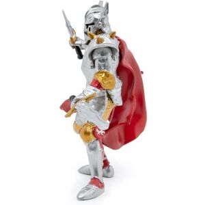 Papo Figurina Lovag Vasköpennyel, 3/4 nézet, ezüst páncél, piros köpeny, karddal - Papo