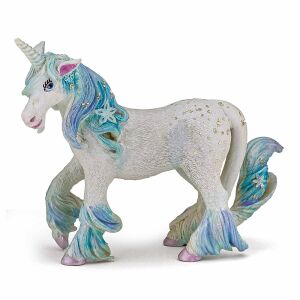 Papo Jég Unicornis Figurina, egy részletes és valósághű játékfigura egy fehér egyszarvúról kék sörénnyel és farokkal, tökéletes a fantáziadús játékhoz - Papo