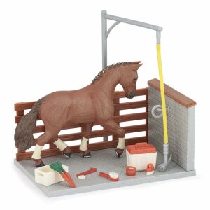 Игрален комплект Papo Horse Washing Box, включва фигурка на кон, инструменти за грижа и мийна станция - Mercaton Фигура