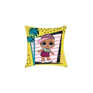 LOL Surprise gelbes Kissen mit einem Jungenpuppen in rosa Mütze und Shorts - Bettwäsche