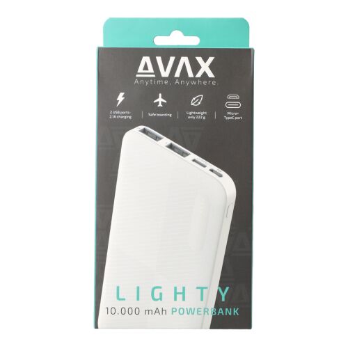AVAX PB104W LIGHTY 10.000mAh USB-C külső akkumulátor, fehér